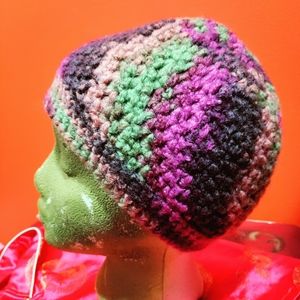 Multicolored Wool Knit Handmade Beanie One Size